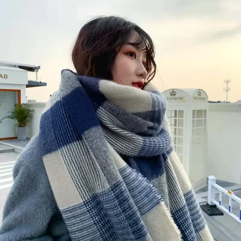 2022 Plaid Winter Scarf Women Luxury Warm Foulard Solid Scarves Fashion Casual Scarfs Cashmere