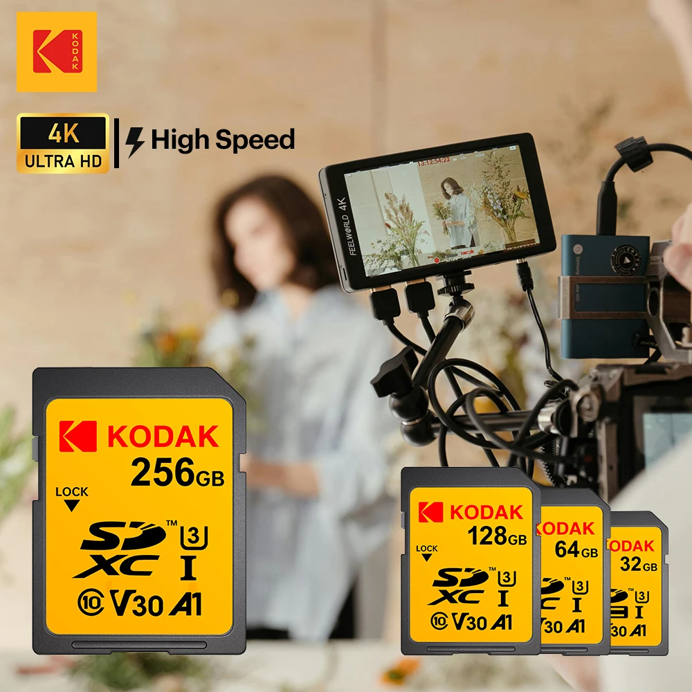KODAK U3 V30 High speed Class 10 SD Card 32GB 64GB 128GB 256GB carte sd Memory Card UHS-I Flash usb stick sdcards For Camera