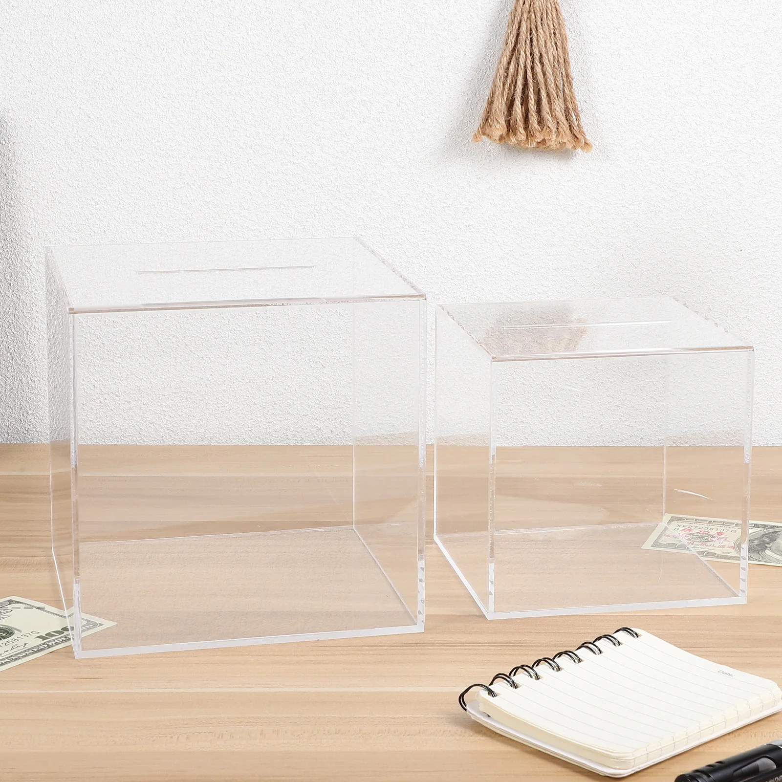 

2 pcs Clear Unopenable Square Piggy Banks Transparent Coin Saving Pots For Adults Desktop Acrylic Cash Containers Money