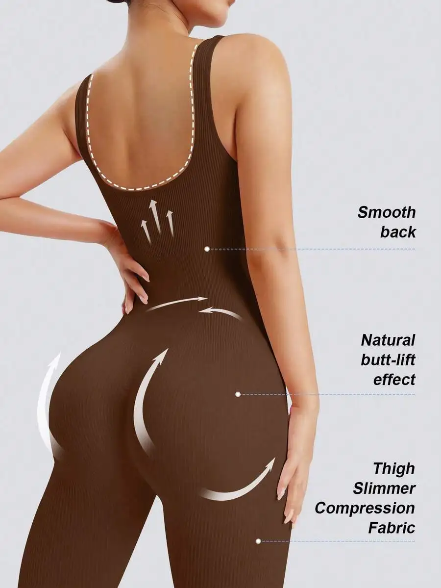 Women’s Ribbed Sleeveless Full Body Shapewear Jumpsuit With Smooth Back And Natural Butt Lift Effect