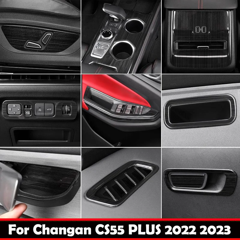 For Changan CS55 Plus 2022 2023 stainless steel black glove box Cover Armrest air conditions outlet window rise gear shift panle