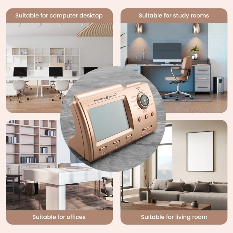 Automatic Digital Clock Islamic Azan Muslim Prayer Alarm Azan Clock for Desktop Table Clock Home Decorations Gold-ABLM
