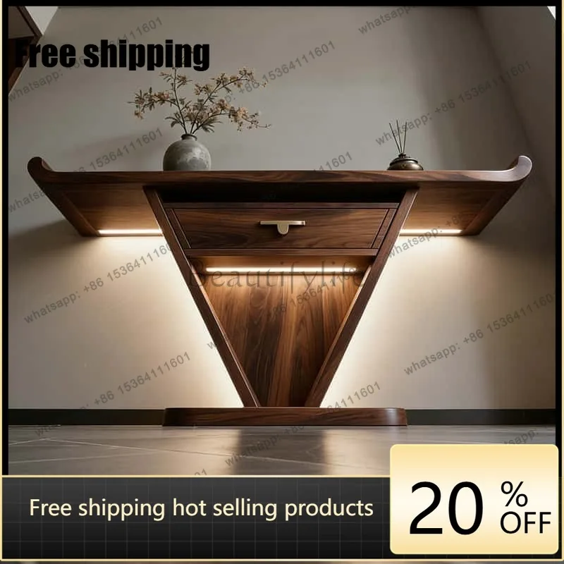 YJ Italian New Chinese Style Solid Black Walnut Console Table 2026 New Narrow Entryway Table Hallway End View Accent Furniture