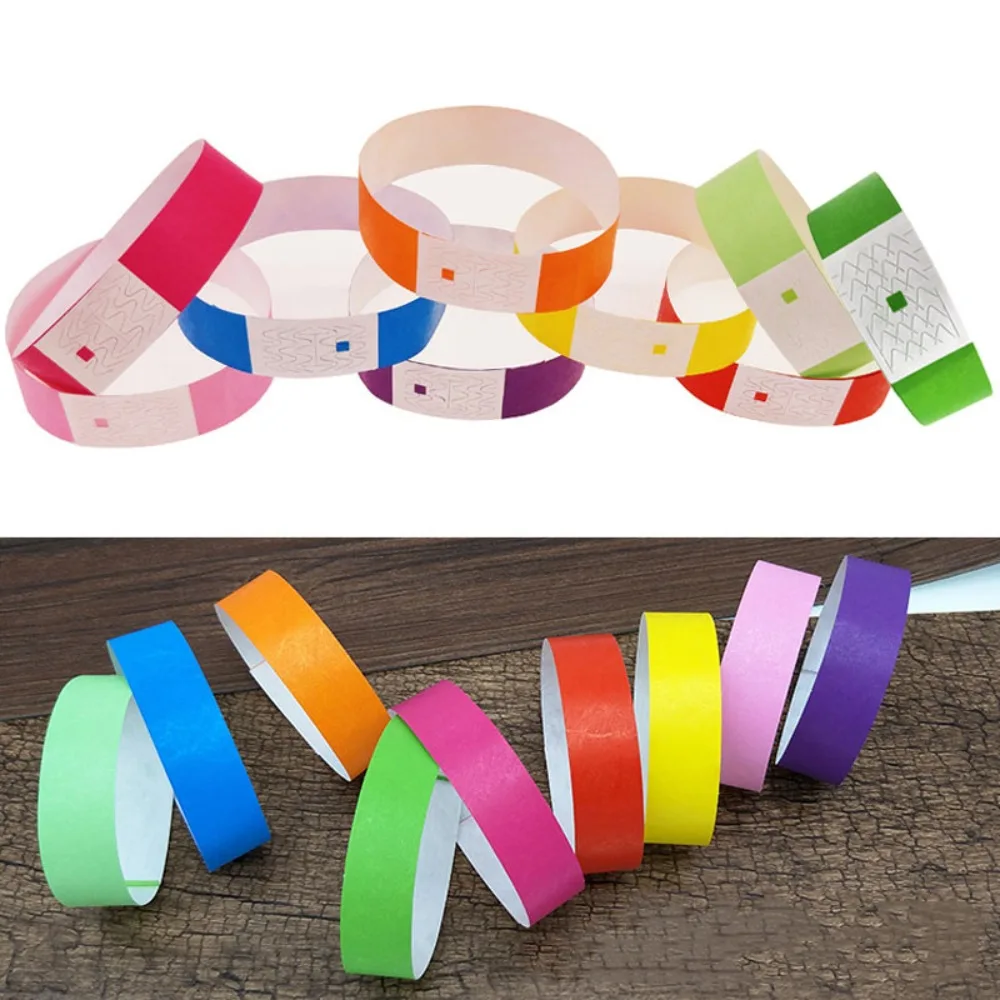 100 Pcs Paper Tyvek Wristbands Ticket Bar Identity Waterproof Synthetic Paper Wrist Multipurpose Party Disposable Wristbands