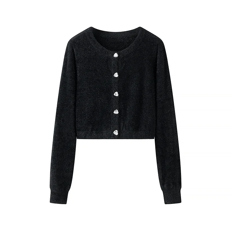 

ZAB Autumn New Women's Faion Knitted Cardigan Heart Design Casual Sle Long Sve round Ne Polyester Fiber Open Cardigan
