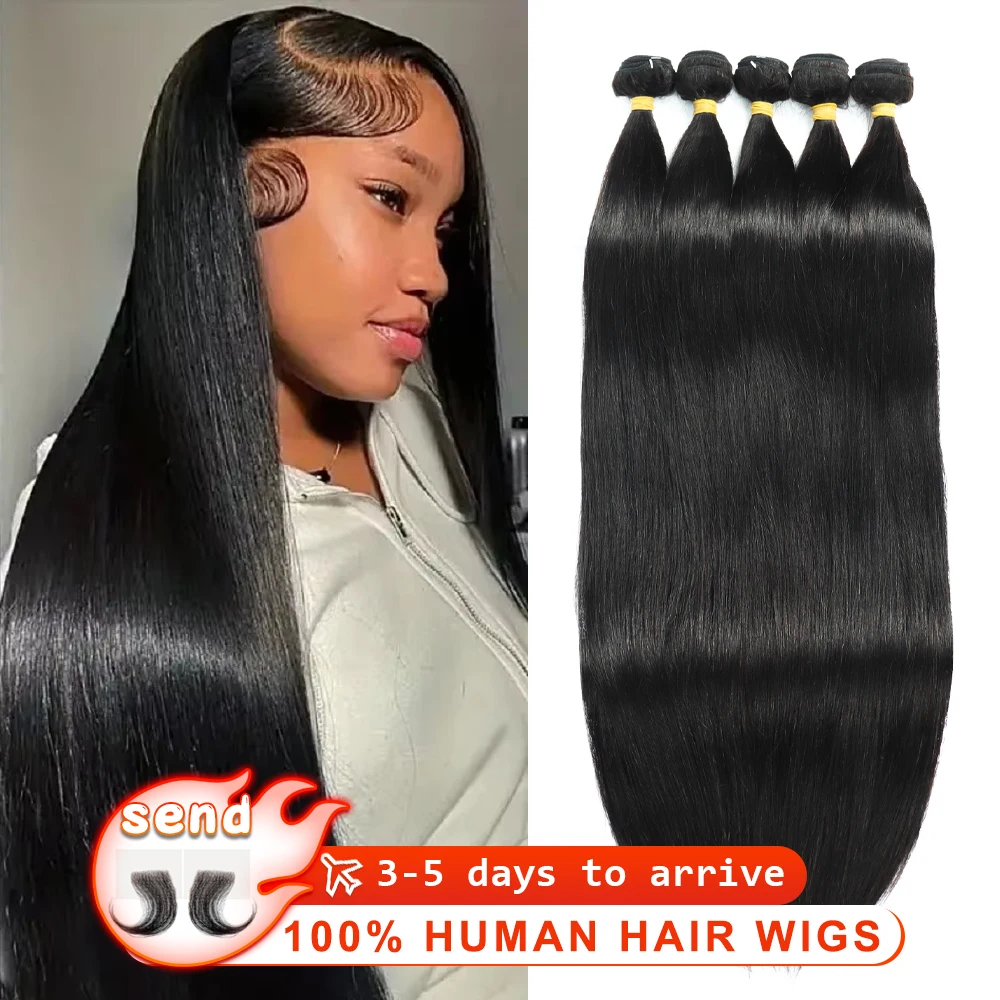 Перуанские прямые пучки волос с костями, натуральные прямые человеческие волосы, 8-32 дюйма, необработанные человеческие волосы для наращивания для чернокожих женщин