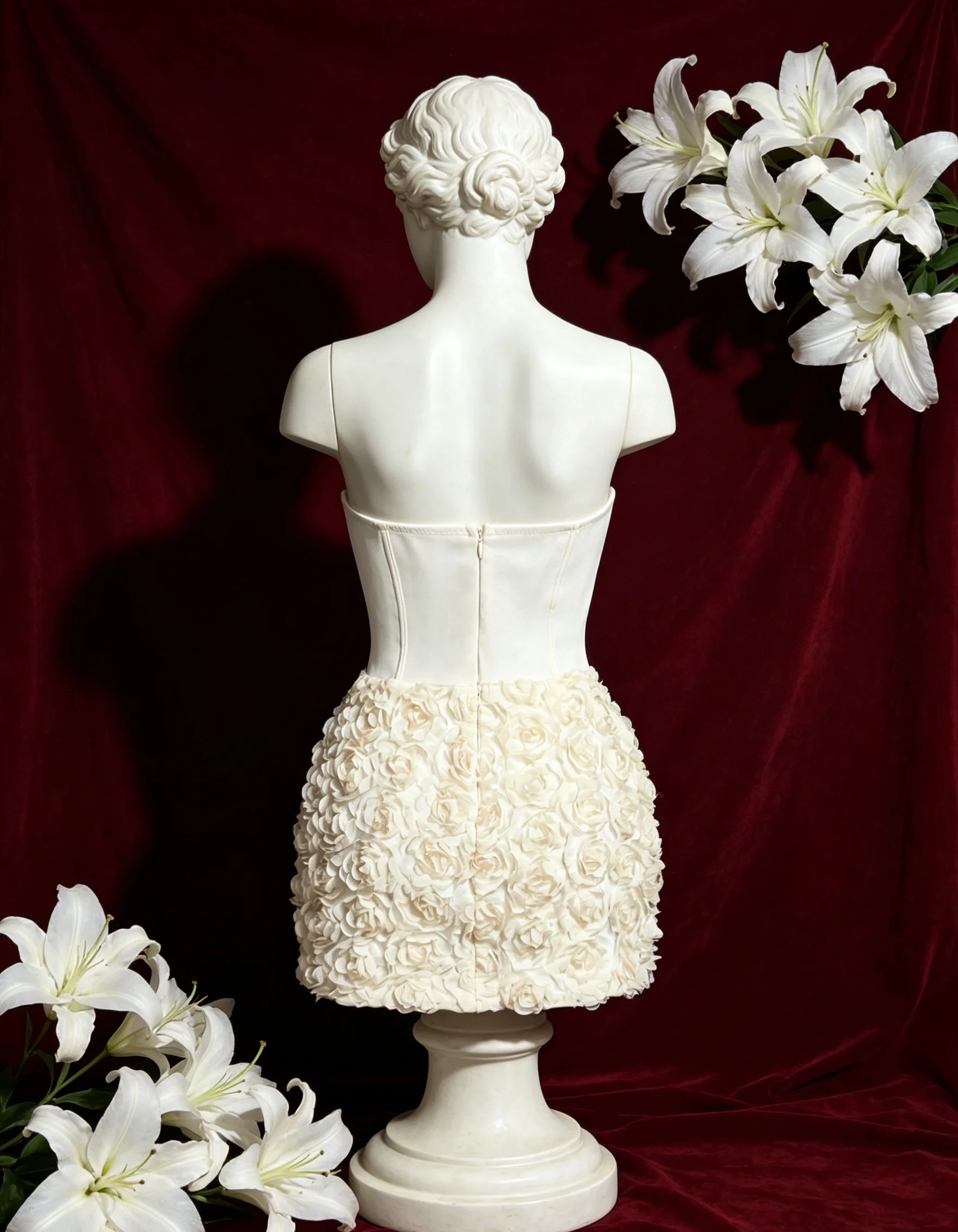 【 Fragments.SPECIAL LINK:THE MASCOT'SLITTLE GIFT.】Strapless Corset 3D Rose Skirt Refined Graceful Timeless Elegant Mini Dress
