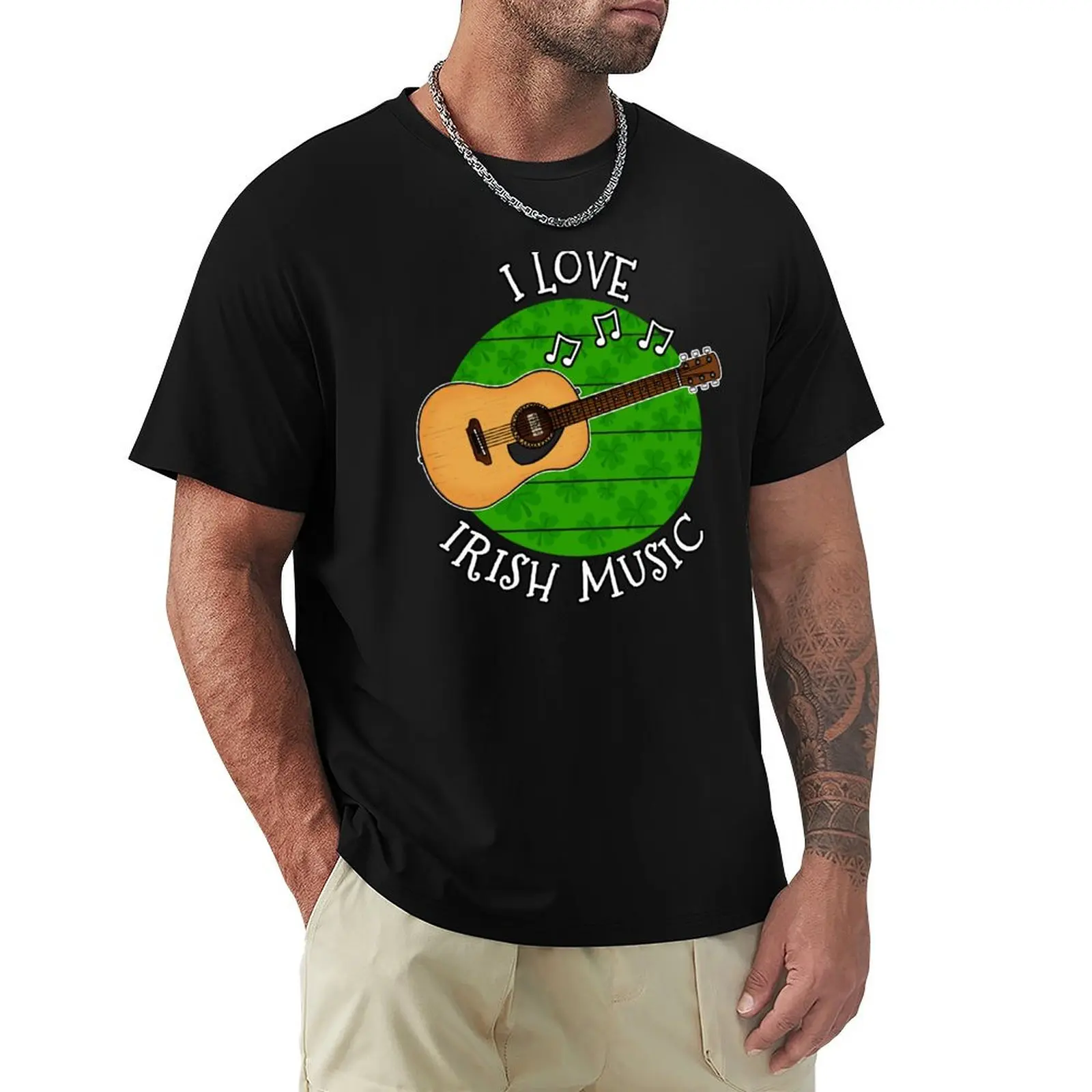 

St Patrick's Day Guitarist, I Love Irish Music T-Shirt gifts for boyfriend blacks men workout shirt