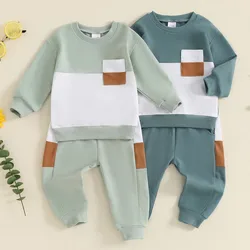 Neugeborene Baby Boy Hose Sets Herbst Kleidung Kontrast farben Langarm Sweatshirt und elastische Hose 2 Stück Trainings anzug Outfits