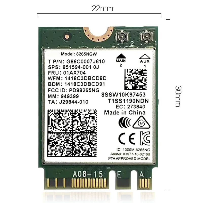 Wireless-AC 8265 Dual Band 2.4G/5Ghz Wifi Bluetooth Wlan For 8265NGW NGFF 802.11ac 867Mbps 2x2 MU-MIMO BT 4.2 Card