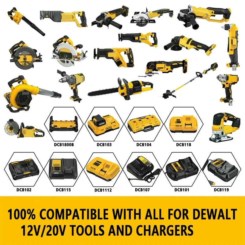 Imagem -06 - Bateria Original da Substituição do Li-íon para Dewalt Dcb184 Dcb200 Dcb180 Dcb181 Dcb182 Dcb201 Dcb206 Dcb 200 20v 6.0ah 18v