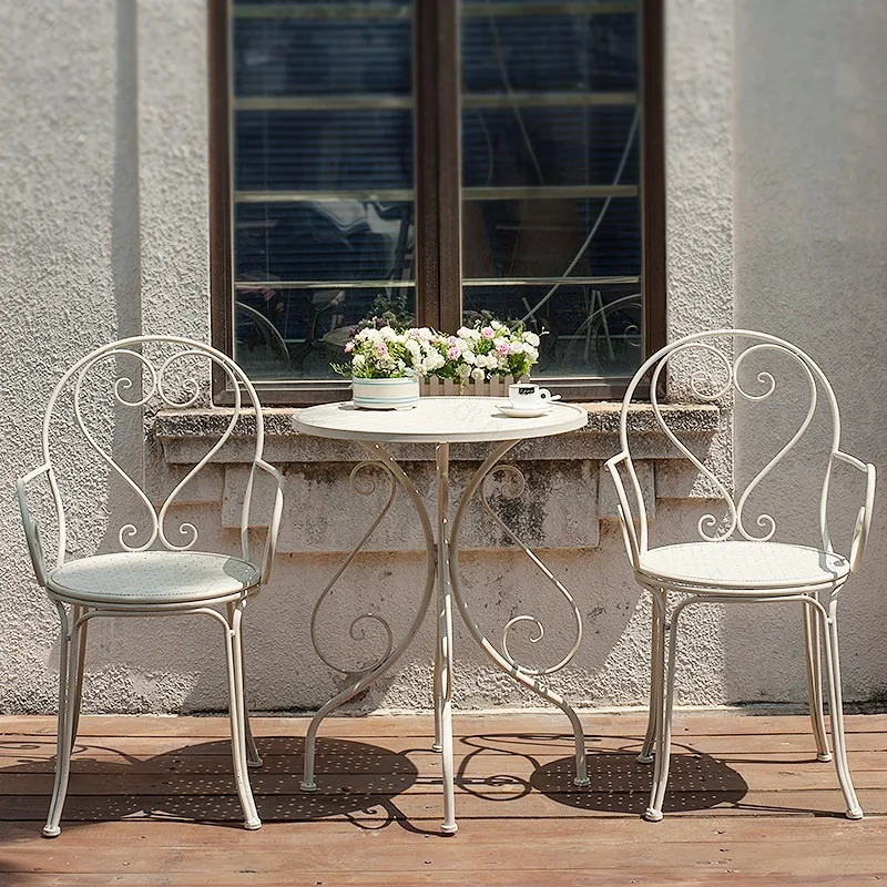 European Iron Open-air Patio Furniture Outdoor Set for Home Garden Furniture Sets Minimalist Balcony Outdoor Table and Chair Set