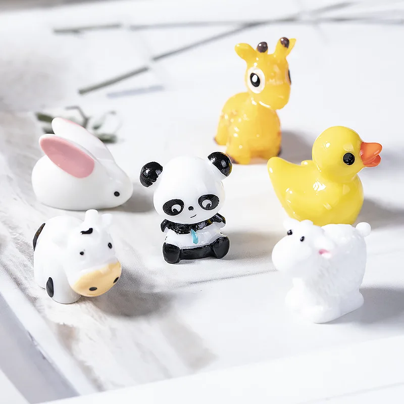 Mini Animal Doll Panda Sika Deer Little Duck Rabbit Sheep Cake Topper Car Ornament For Kids Farm Birthday Party Decorations