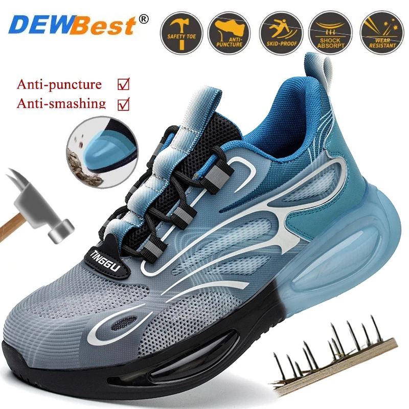 Mens Lightweight Breathable Safety Protective Shoes Anti-slip Wear-resistant Anti-Steelhead Shoes Smash Anti-Stabbing Work Shoes