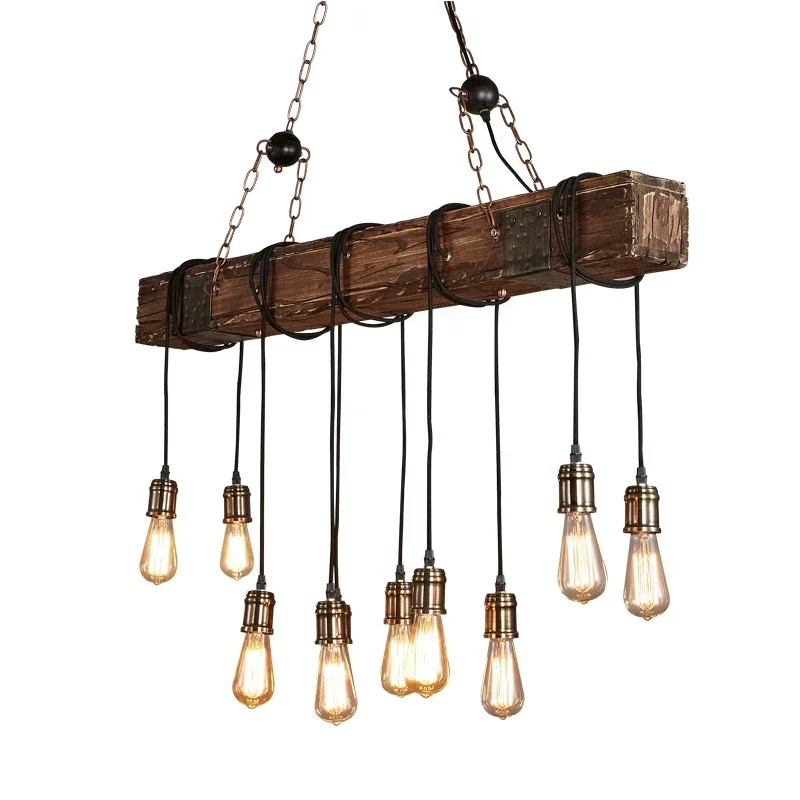 American Retro Industrial Style Chandelier Glass Solid Wood Iron Restaurant Bar Coffee Shop Boat Wood Decoration Pendent Lamp