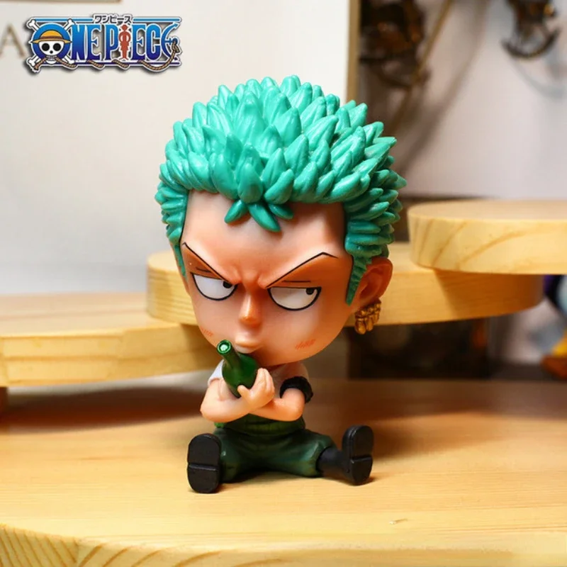 8-10cm Anime Figure One Piece Monkey D Luffy Roronoa Zoro Kawaii Toys Q-Version Figural Nendoroid Car Decoration PVC Model Gift