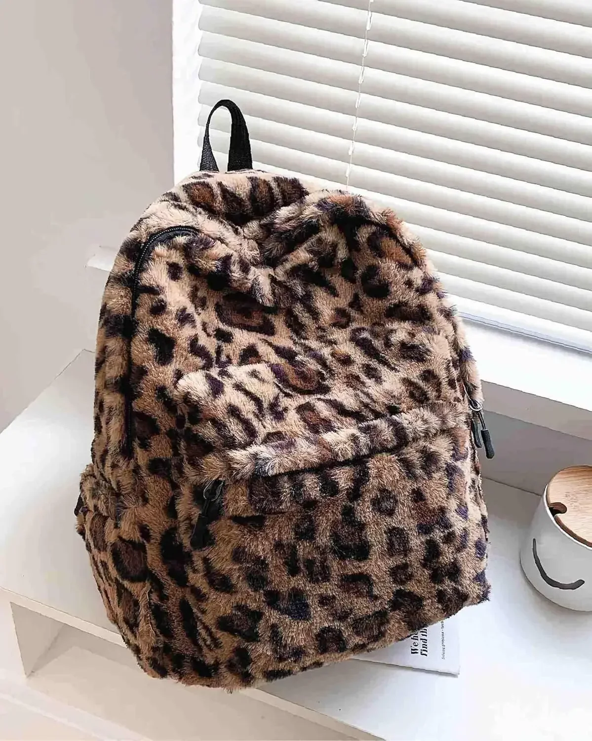 Custom Bag Fluffy Cheetah Print Backpack, Cute Y2k Animal Fur 14 Inch Scene Book Bag For Women, Fashion Simple Personal Item Aes