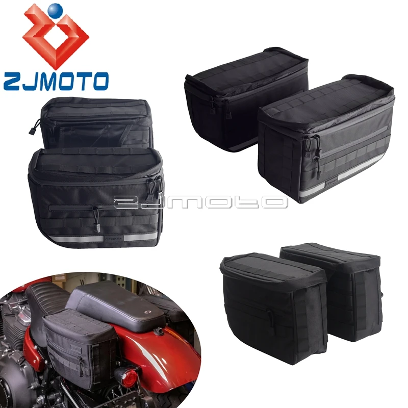 

Motorcycle Classic Club Style Throw Over Saddebags Zipper Side Bag 11" 14" Large Saddle Bag Rain Cover Mount Bracket For Harley