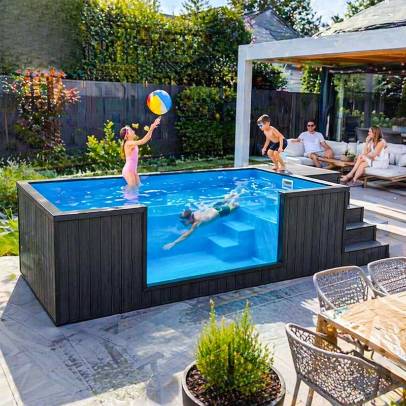 2026 New Shipping Container Swimming Pool Custom Size Modular Fiberglass Waterproof Design Outdoor Luxury Above Ground Pool