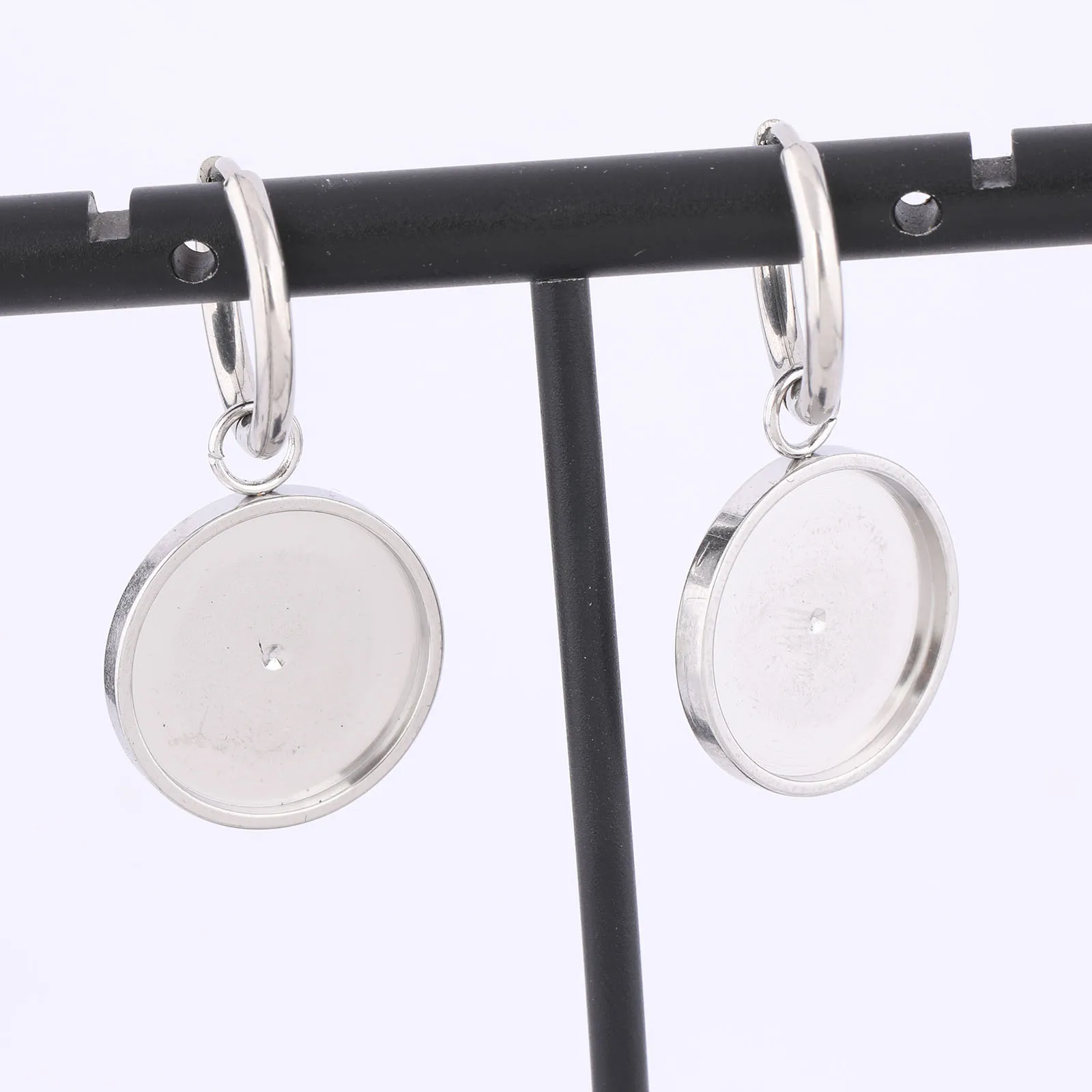 10 قطعة الفولاذ المقاوم للصدأ Leverback القرط قاعدة الفراغات النتائج صالح 16 مللي متر كابوشون أقراط الحافة إعداد الصواني Diy بها بنفسك صنع المجوهرات #5