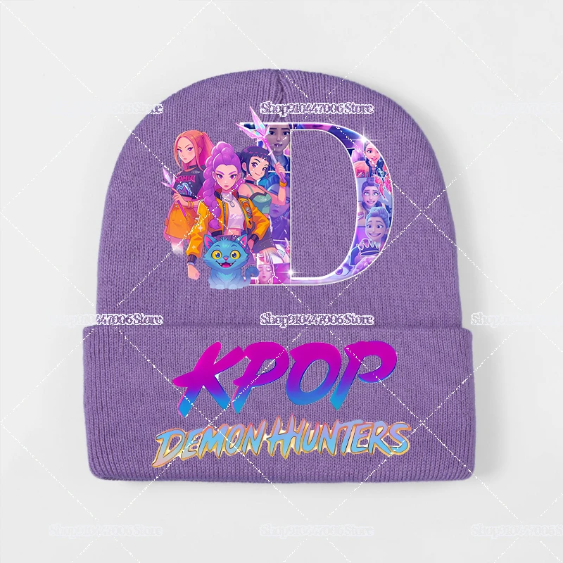 K-pop デーモンハンターズレター A-Z ニット帽子冬服アクセサリー子供ウールキャップ Huntrix ルミビーニーオールマッチスカリーギフト