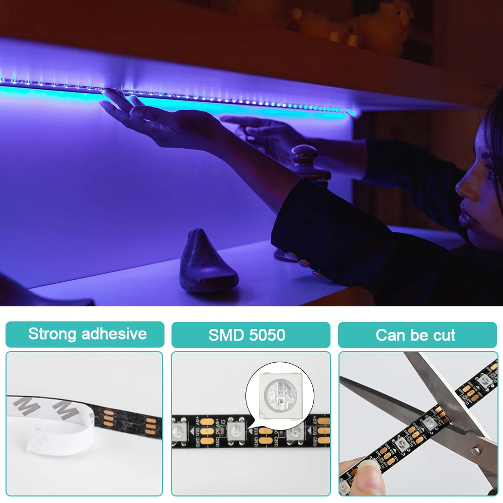 WS2812B Luci a Led DC5V Smart RGB Led Strip Light indirizzabile individualmente IC Magic Strip Light Nero Bianco PCB IP30/IP65/IP67