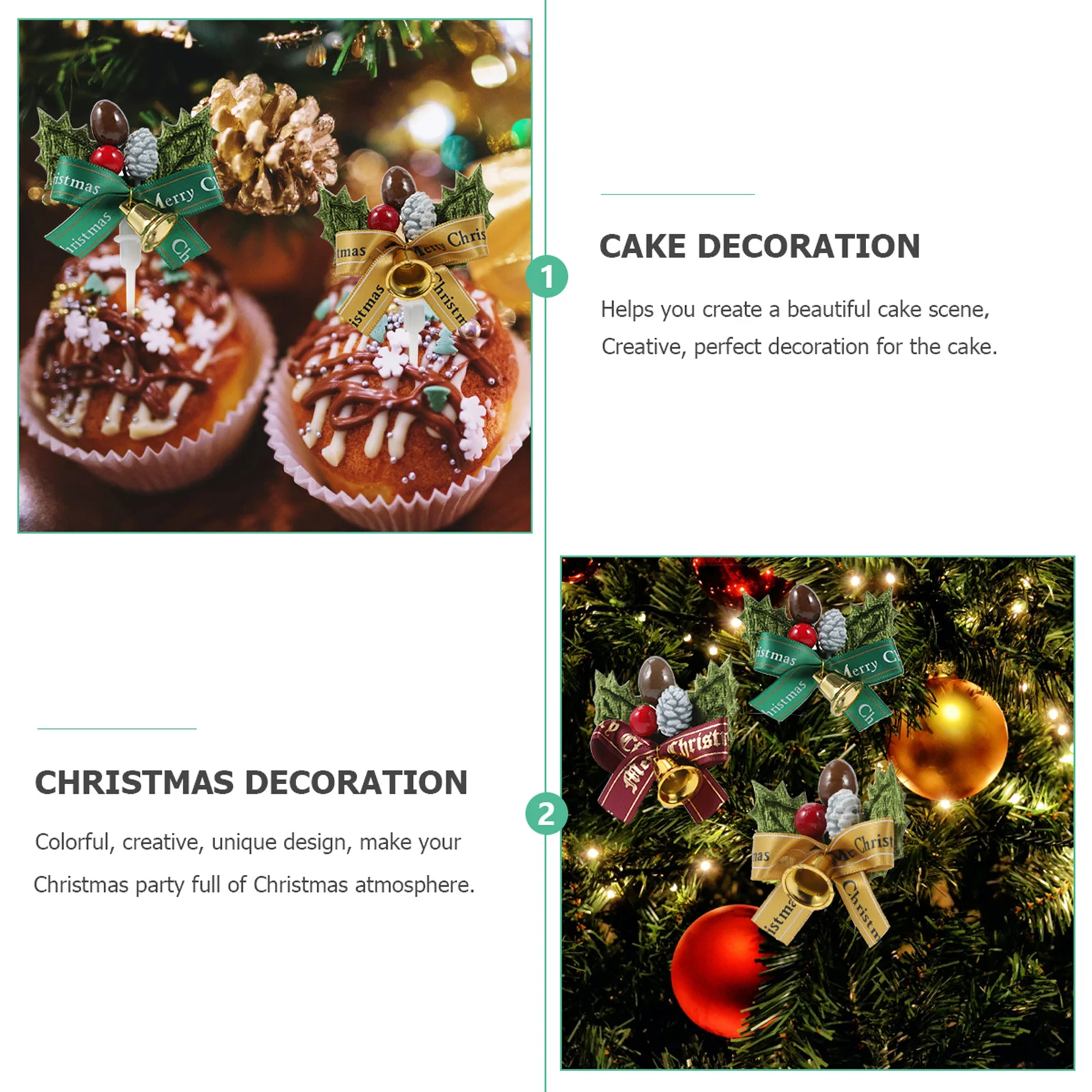 10 Uds. De adornos navideños para tarta con forma de campana, selecciones de calidad alimentaria para decoración de pasteles, fiesta, postre, helado, decoración de queso