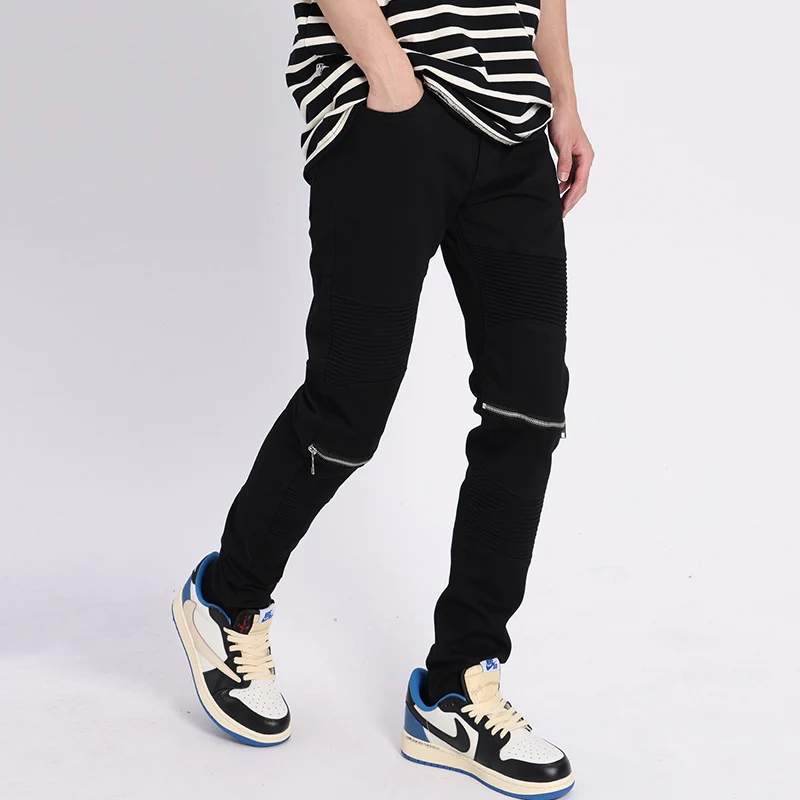 Street Fashion Men Jeans Black Color Elastic Slim Fit Zipper Designer Ripped Jeans Men Punk Trousers Hip Hop Denim Pants Hombre
