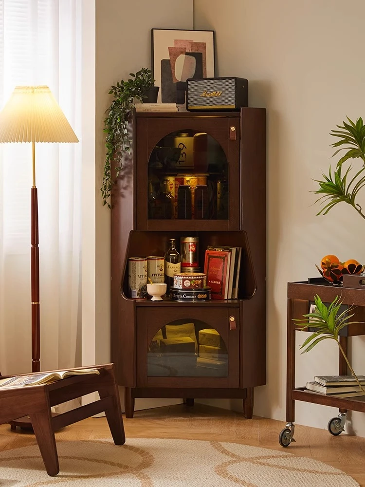 

Nordic solid wood corner rack household corner cabinet wine cabinet living room triangle cabinet dining room storage side cabine