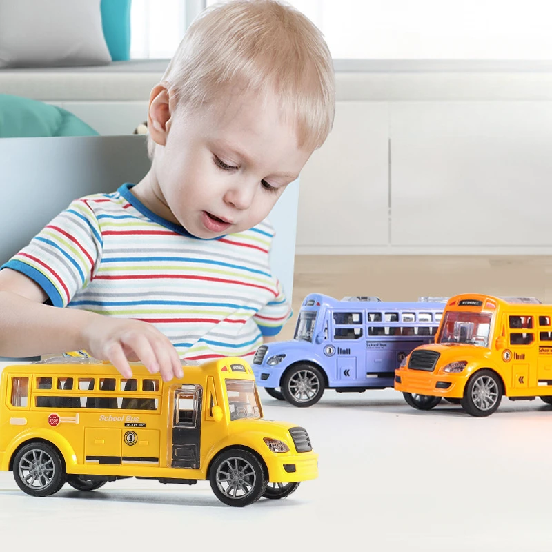 Autobús escolar de inercia para niños, modelo de vehículo de varios colores con puertas de apertura, coche educativo, regalo de cumpleaños