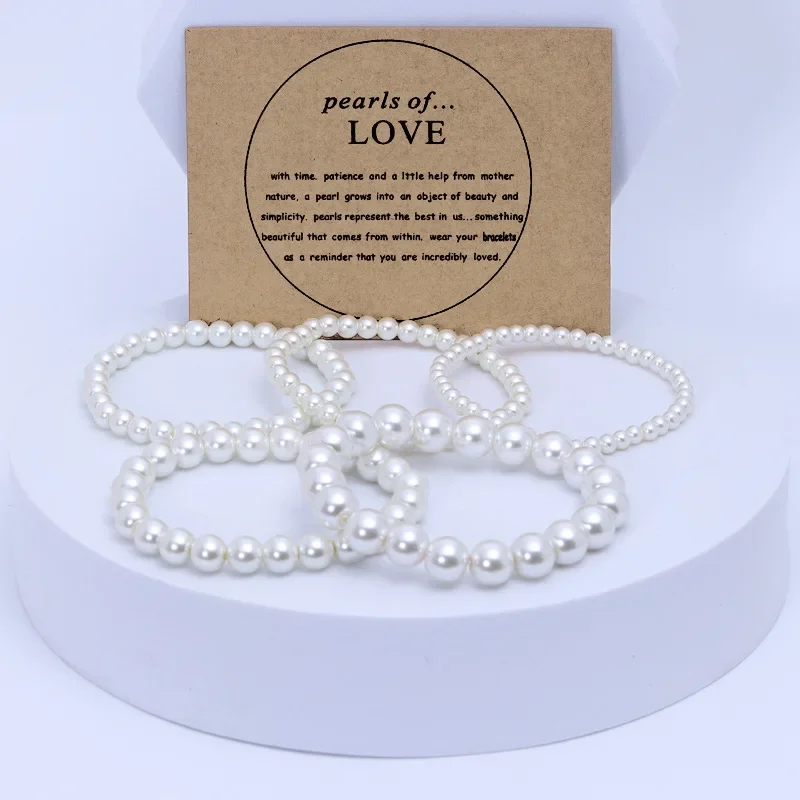 4-10mm Imitation Pearl Beads Free Adjust 18cm Girth Elastic Bracelet for Women Various Sizes or Chain Customizable Wedding Gift