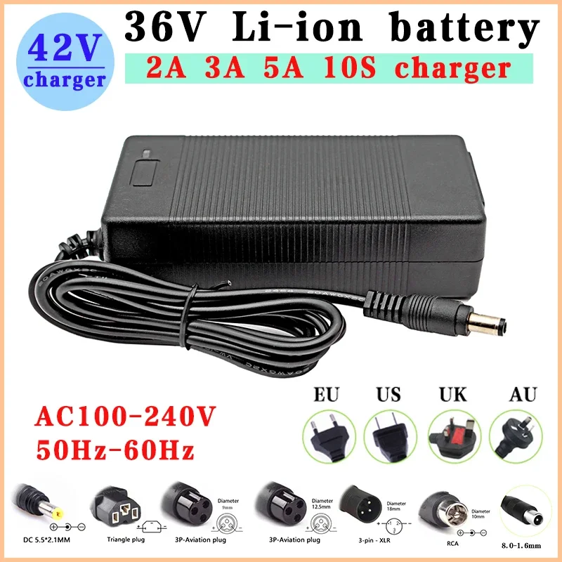 36V 2A 3A 5A Lithium Elektrische E-Bike Batterie Ladegerät 42V 2A 3A 5A 10S Ebike Roller Fahrrad Li-Ion Ladegerät Mit Lüfter DC Stecker