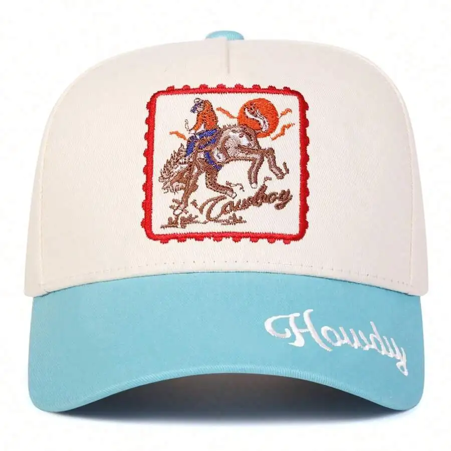 

Womens Cowboy Trucker Hat With Embroidered Rider And Howdy Lettering, Casual Five-Panel Baseball Cap