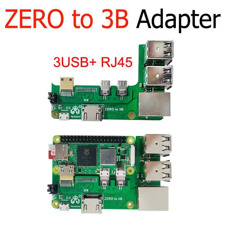 Raspberry Pi Zero 2w a 3B/4B/5 adaptador de interfaz Zero a Pi3/Pi4/Pi5 placa de expansión Pi Zero Pi0 USB HUB RJ45 HAT