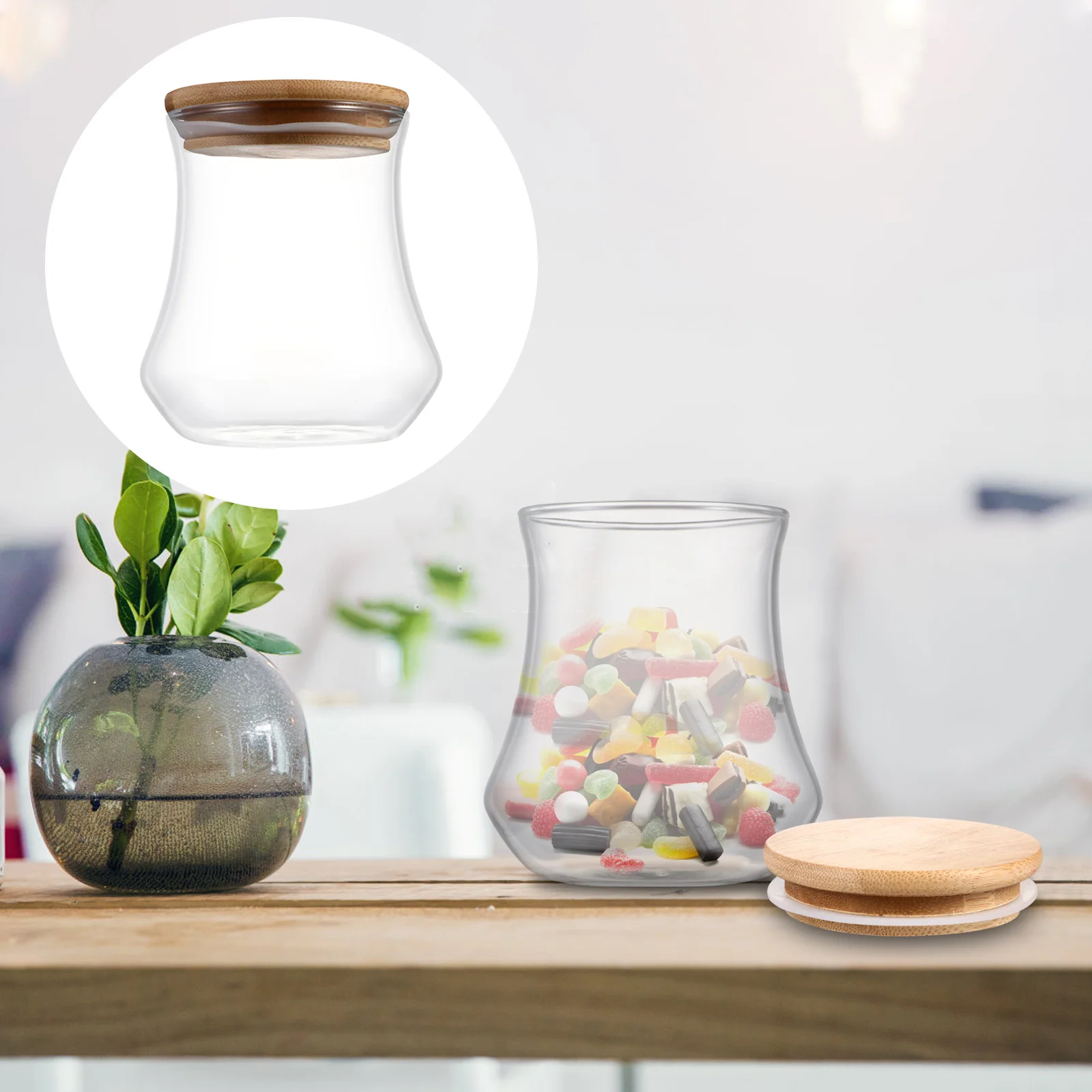 

2Pcs High Borosilicate Glass Storage Jars 500ml Transparent Grain Containers Wooden Lids Kitchen Tea Spice Candy Preservation