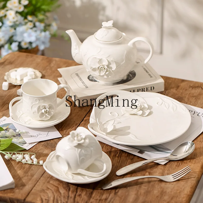 DSA relief hand-squeezed flower ceramic coffee cup saucer pot set afternoon tea retro tableware tea cup snack plate