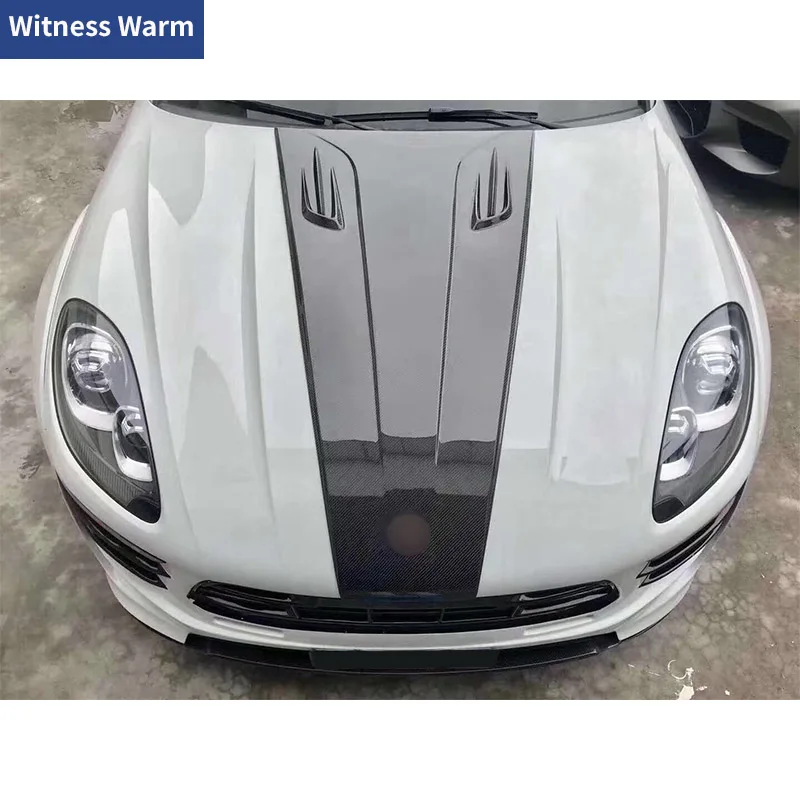 Dry Carbon Fiber stick up Style Car Front Engine hood Bonnets Covers  For Porsche Macan 2019 - 2021 body kits