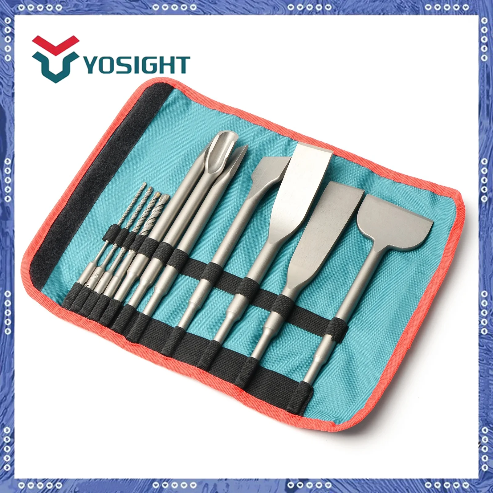

11pcs SDS Plus Hex Shank Carbide Chisel Set - Includes 7 Tools: Groove Point Flat U-Chisels 4 Drill Bits for Cement Concrete