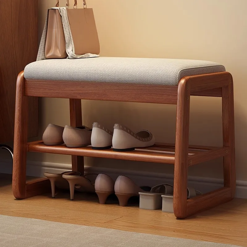

Solid wood shoe changing stool, soft bag cushion, integrated home small apartment storage shoe rack, door sitting shoe stool