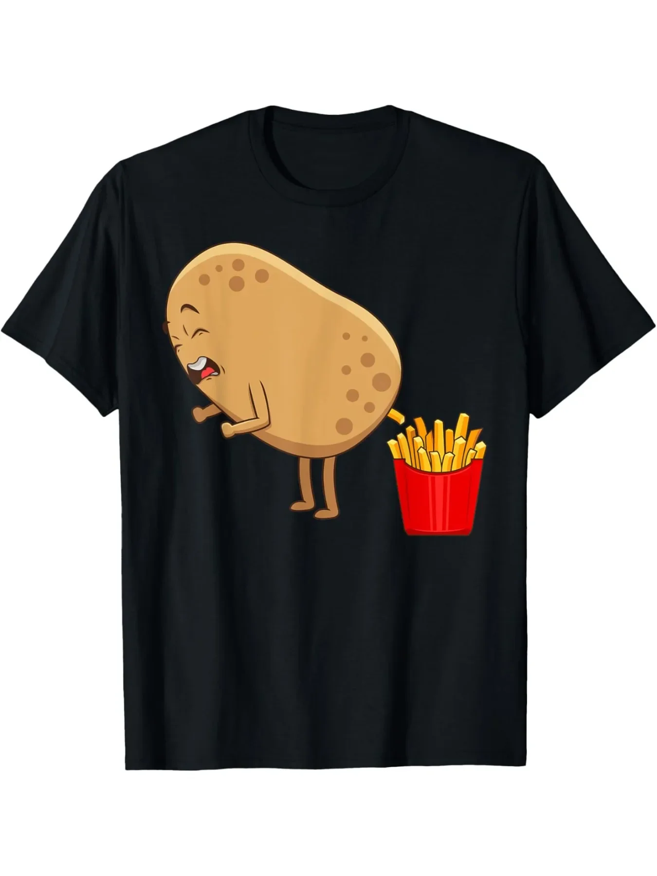 Summer Short-sleeved Round-neck Men's T-shirt Casual Short-sleeved Fun French Fries Picture Printed Fashionable T-shirt
