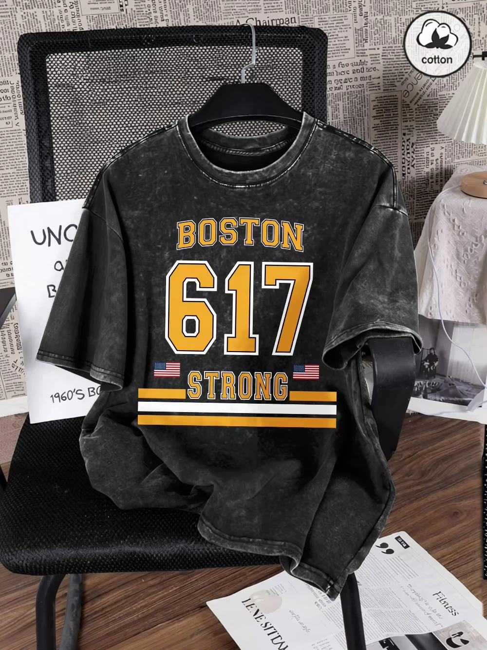 Boston Strong Number 617 Printed Washed T-Shirts Mens Cotton Oversized T Shirts Casual O-Neck Tops Summer Basic Male Clothes