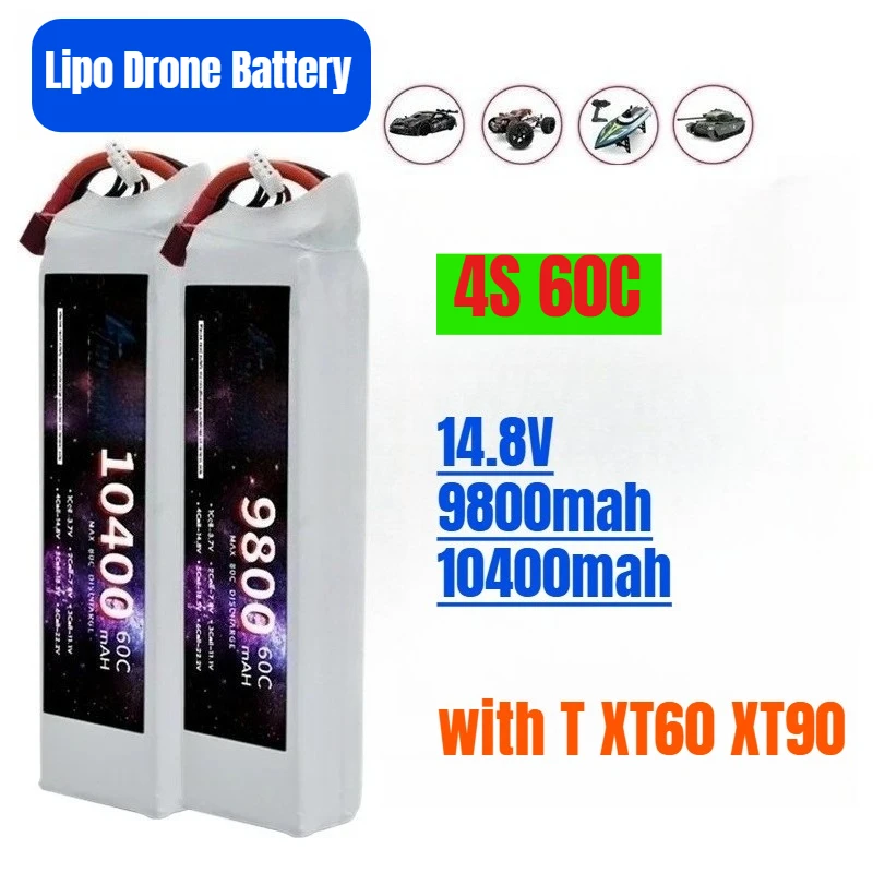 

4S Lipo Drone Battery 14.8V 9800mah 10400mah 60C for RC Car Vehicle Drone with T XT60 XT90