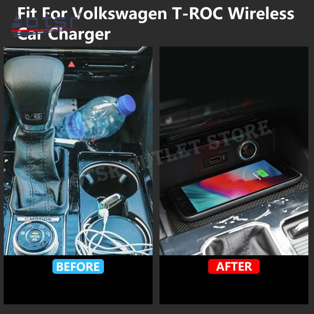 QI Car Infrared Fast Wireless Charger For VW T-ROC Passat Tayron Teramont Charging Intelligent Accessories Mobile Phone Holder