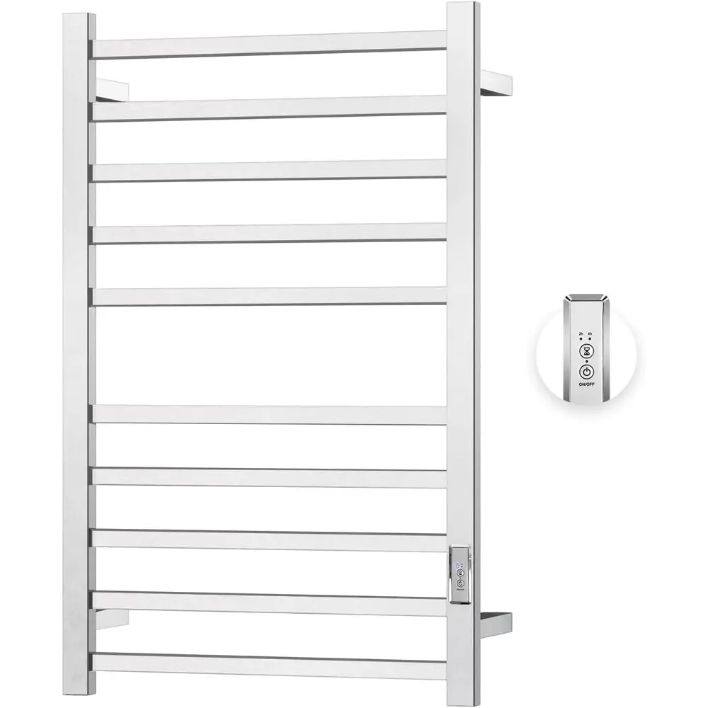 

Wall-Mounted Electric Towel Warmer with 10 Bars, Built-in Timer, and Nickel Silver Finish