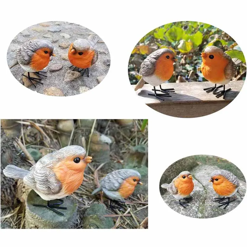 2Pcs Robin Birds Garden Statues Outdoor Waterproofing Sculptures Home Garden Buildings Outdoor Decoration