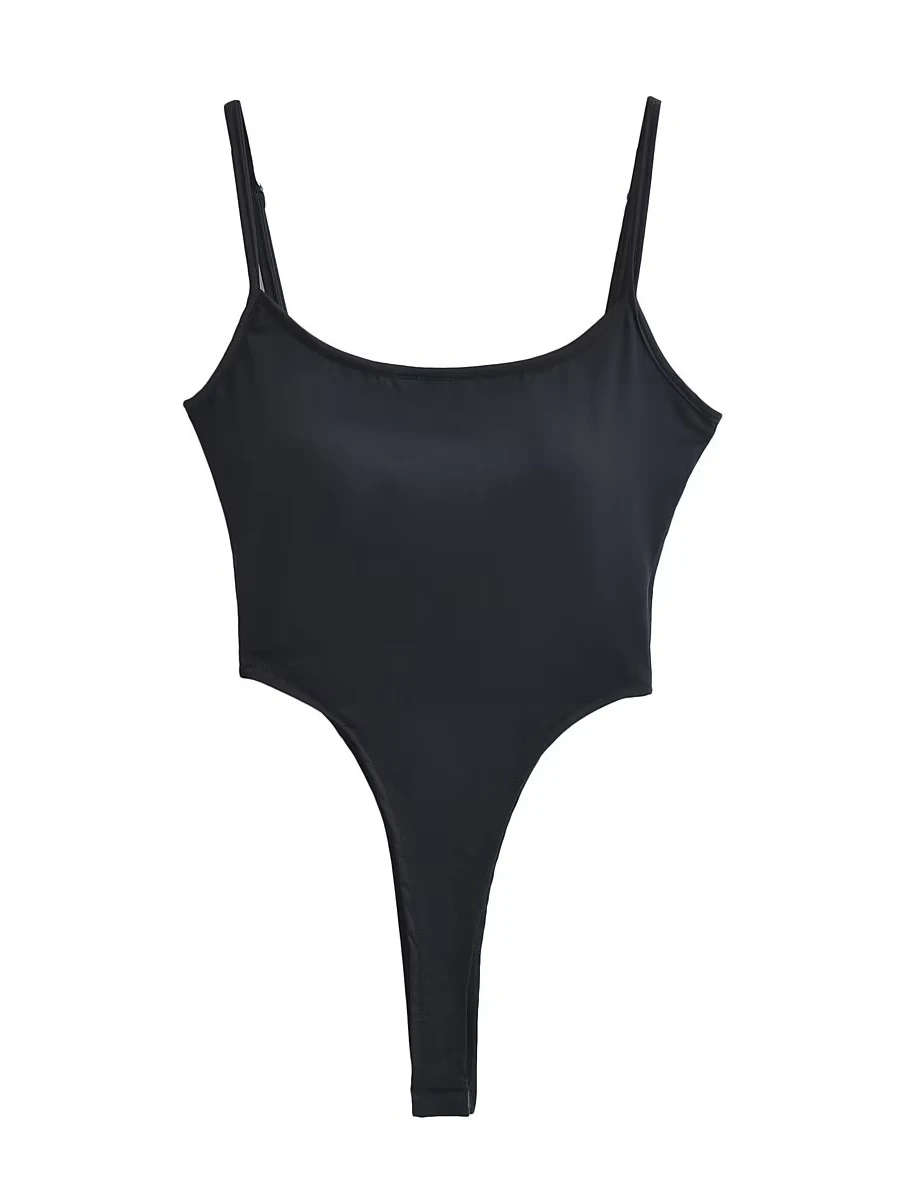 Sexy Bandeau One-Piece Suit High Slit Waist Exposure Street Snap Hot Girl Trendy Commute Style Slim Fit Pure Color Summer 2023