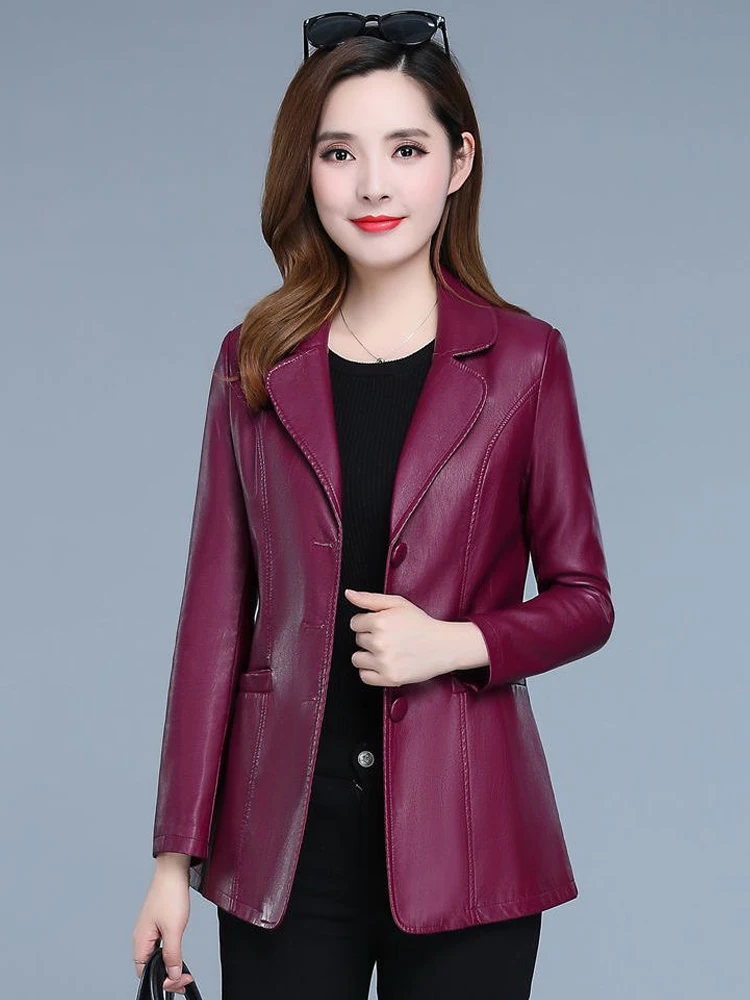 

Pu Leather Coat Women Spring Autumn Outerwears Single breasted Slim Coat Women's Jackets