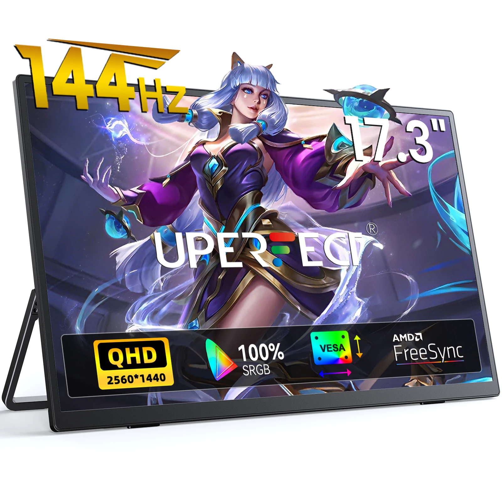 �y�Z�[�����zUPERFECT 2K 17.3�C���` 144Hz �|�[�^�u���Q�[�~���O���j�^�[ 2560*1440 16:9 100% sRGB HDMI USB C HDR Freesync �����^�g���x���O���X�N���[�� �m�[�g�p�\�R�� PC Mac Xbox Switch PS5/4�Ή�