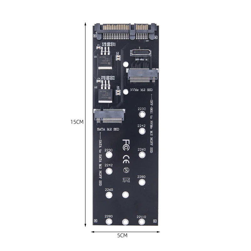 M.2 SATA B-Taste auf SATA + M.2 NVME M-Taste auf SFF-8611 Oculink Riser-Erweiterungskarte SSD-Adapter unterstützt 2230 2242 2260 2280 M2 SSD