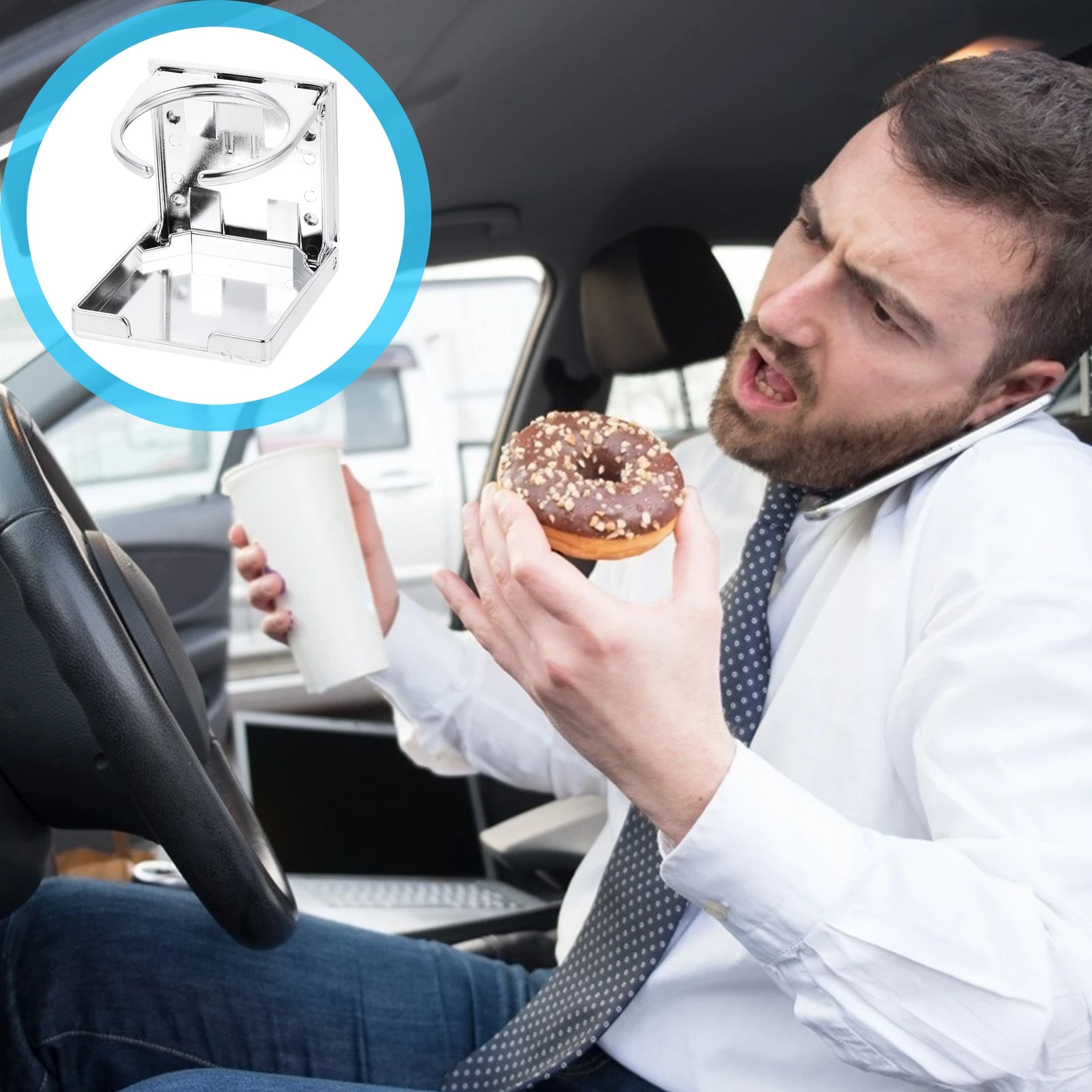 

Folding Car Cup Holder Portable Silver Abs Drink Rack Sturdy For Beverage Bottles Cups Car Accessories Foldable Storage